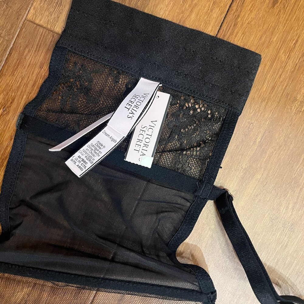 Victoria's Secret Dream Angels Unlined Lace-Up Corset Top Bra Black Lace Mesh M - Picture 5 of 5